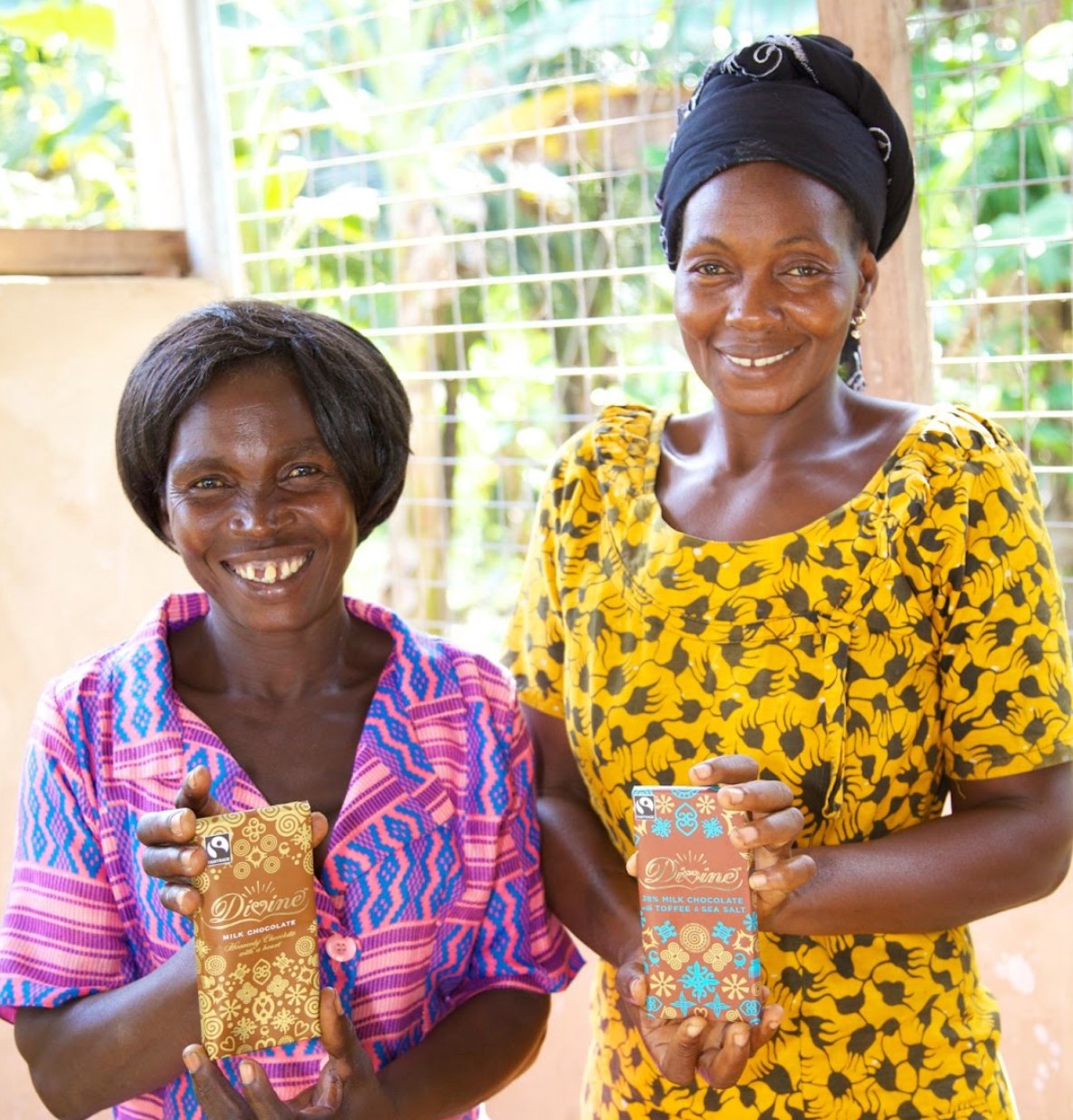 Cocoa farmers with Divine Chocolate bar